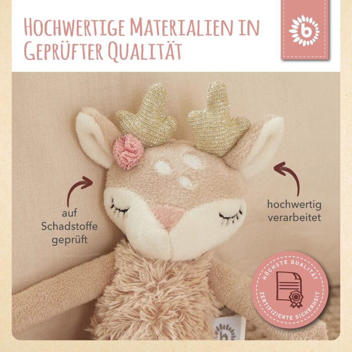 Bieco Kuscheltier Reh Ella mit Rassel | Baby Kuscheltier ab 0 Monate Stofftier Baby Plüschtier Reh r – Bild 4